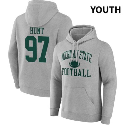Youth Michigan State Spartans NCAA #97 Tyler Hunt Gray NIL 2022 Fanatics Branded Gameday Tradition Pullover Football Hoodie JG32F30HE
